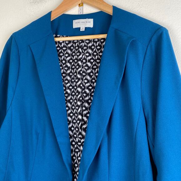 Skies Are Blue Raja Blazer Size 1X Teal Blue Curvy Stretch Work Career Jacket - Picture 7 of 13